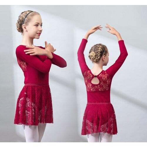 Long Sleeve Ballet Performance Dresses Baby Girls Ballet Princess Dresses Lace Ballet Jumpsuit Toddler Children Clothing 3-12 Y
