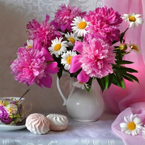 Flower 5D full DIY Diamond Embroidery "Flowers and vases" wall sticker painting Cross Stitch 3D Rhinestone mosai--1-LH059