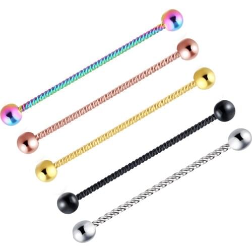 JUNLOPWY Stainless Steel 14 Gauge Industrial Barbell Thread Ear Bar Helix Cartilage Earring Body Piercing Jewelry Mix 5 Colors