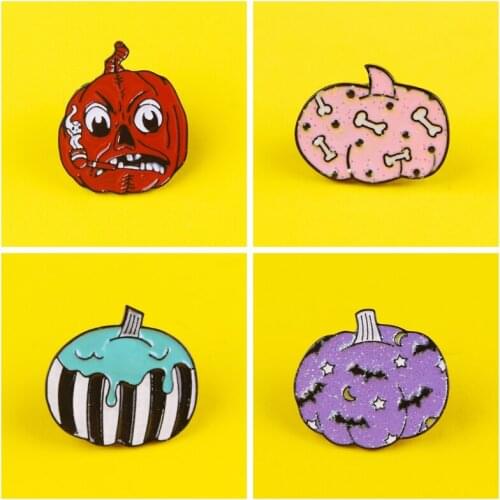 Colorful Pumpkins With Bones And Stars Brooch Metal Pin Badges Gift Decoration Clothes Lapel Pin Accessories Brooches Icon Icons