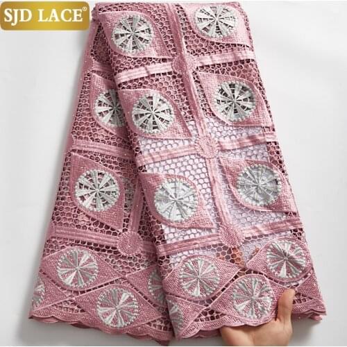 SJD LACE Onion Embroidery African Lace Fabric 5Yards Wedding Materials Water Soluble Nigerian Guipure Cord Laces Sew DressA2552