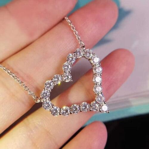 Hot Brand Fashion Pure 925 Sterling Silver Womens Party Jewelry White Crystal Heart NecKLACE Engagement Day Wedding Jewelry