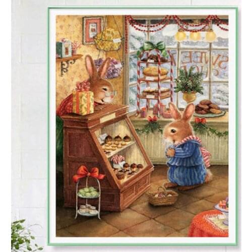 Rabbit DIY Cross Stitch 11CT Embroidery Kits Craft Needlework Set Cotton Thread Printed Canvas Home Decoration On Sale