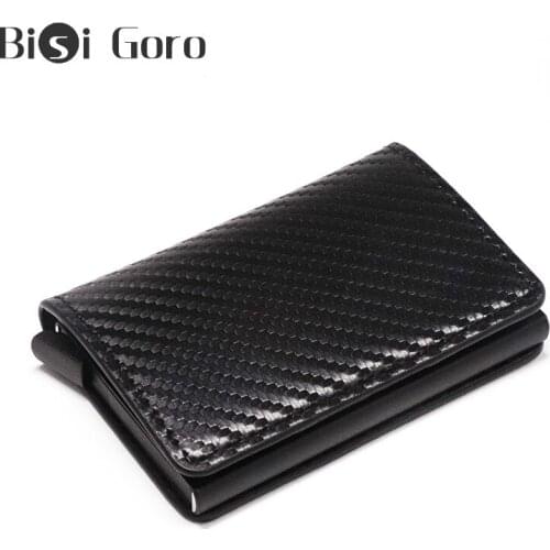 BISI GORO 2020 New Carbon Fiber Vintage Credit Card Holder Men Rfid Black Wallets Metal aluminum ID card case Slim Mini Wallet