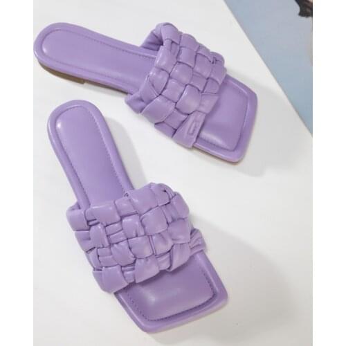 Featured upper braided with sandals Europe and the United States large size set of foot slippers women lazy sandals