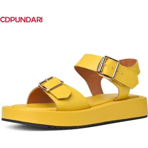 Fashion Buckle Genuine Leather Flat Platform Sandals Women Summer Casual Shoes Sandales Femmes 2021 Sandalias Mujer