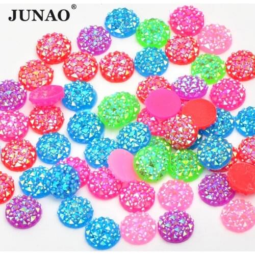 JUNAO 12mm 50pcs Mix Color Round Rhinestone Applique Flatback Crystal Stones Resin Gems Non Hotfix Strass Diamond for Decoration