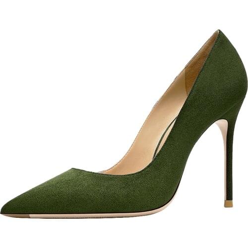New Autumn Women Flock Pumps Classic Fashion Ladies High Heeled Shoes 6 Colors Winter Women Sexy Stilettos Genuine LeatherHeels