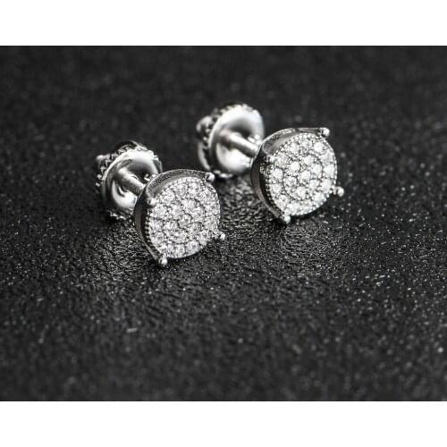 Hip HOP 5A+ Stone Bling Ice Out Stud Earring Round S925 Sterling Sliver Earrings for Men Unisex Earring Luxury Jewelry Boyfriend