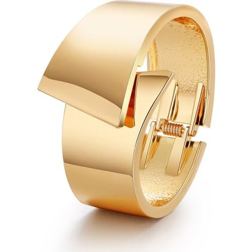 High Quality Trendy Classic Cuff Bangles For Women Gold Color Charming Geometric Irregular Wide Opening Bangle Bracelet