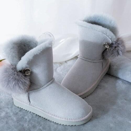 High Quality Womens Genuine Sheepskin Leather Snow Boots 100% Natural Fur Snow Boots Warm Wool Winter Boots Women Boots