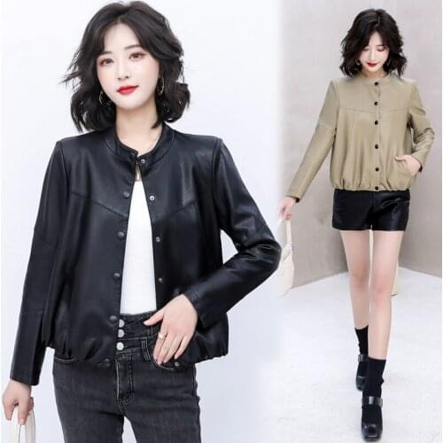 2021 New Spring Women Pu Leather Motorcycle Jacket Female Solid Color Jackets Ladys Loose Casual Jacket