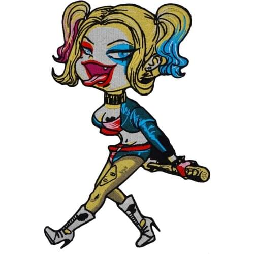 Lady biker clown with bat large Embroidered punk biker Patches Clothes Stickers Apparel Accessories Badge