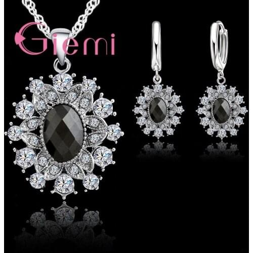 Women High Quality Genuine 925 Sterling Silver Colorful Cubic Zircon Flowers Pendant Necklace Earrings Crystal Jewelry