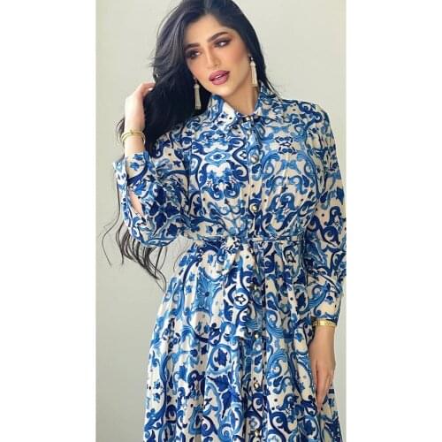 Floral Maxi Dress FemaleElegant Ethnic Dubai Arabic Oman Abaya Moroccan Middle East Muslim Long Dresses Plus Size Robe 2021 New