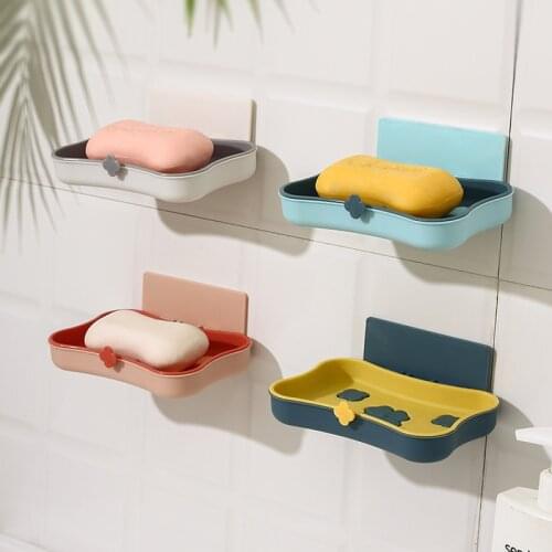 1Pcs Soap Holder Bathroom Shower Soap Dish Shower Plates Soap Storage Box With Drain Wall Mounted Self Adhesive