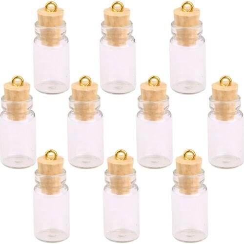 10Pcs Mini Empty Clear Glass Bottles Pendant with Caps Wish Glass Vial Jars Bottles DIY Pendant Charms