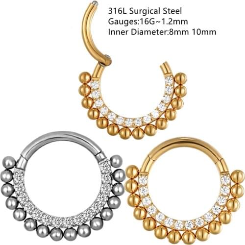 10pcs Body Jewelry Piercing - 316L Surgical Steel CZ Balls Nose Ring Ear Helix Daith Cartilage Tragus Earring Nose Septum Ring