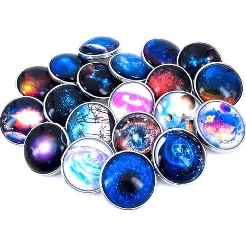 20pcs/lot 18mm 20mm Starry Sky Pattern Glass Cabochon Snap Buttons for DIY Snaps Bracelet Necklace Glass Charms Findings N005