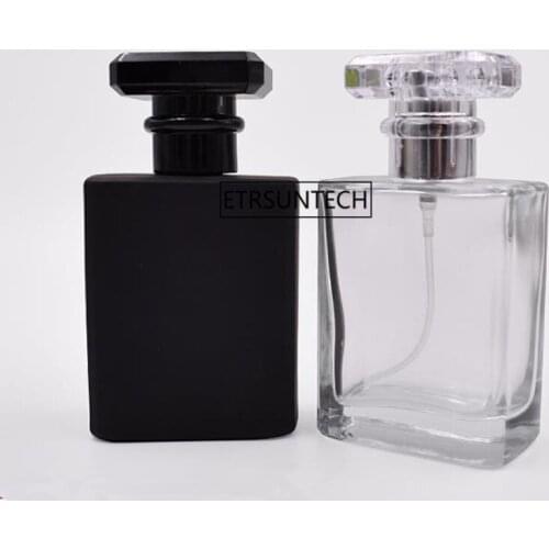 50pcs 50ml Clear and Black Refill Glass Spray Refillable Perfume Bottles Glass Automizer Empty Cosmetic Container F3660