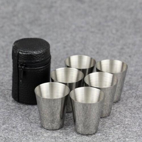 6pcs 30ml Outdoor Practical Stainless Steel Cups Shots Set Mini Glasses Travel Whisky Wine Portable Drinkware Set Coffee Mug Cup
