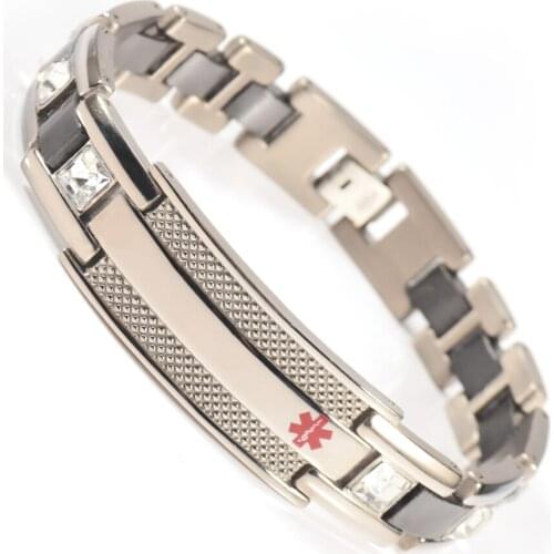 Black Stainless Steel Magnetic Medical Alert ID Bracelet Bangle For Men 22cm/13mm
