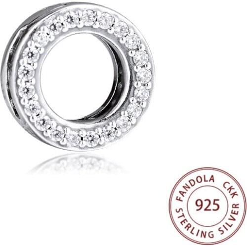 Authentic 925 Sterling Silver Reflexions Circle of Pave Clip Charms Beads Fits Original Bracelet Argent Kralen