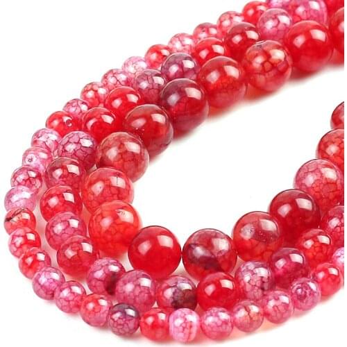 Wholesale Natural Red Fire Dragon Veins Agates Beads Round Loose Stone Beads for Making Jewelry DIY Bracelet 15'' 6/8/10mm
