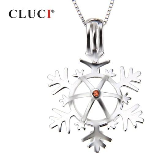 CLUCI 925 Silver Pendant Jewelry Red Zircon Snowflake Shaped Charm Pendant For Women Christmas Jewelry Gift Pearl Locket SC215SB