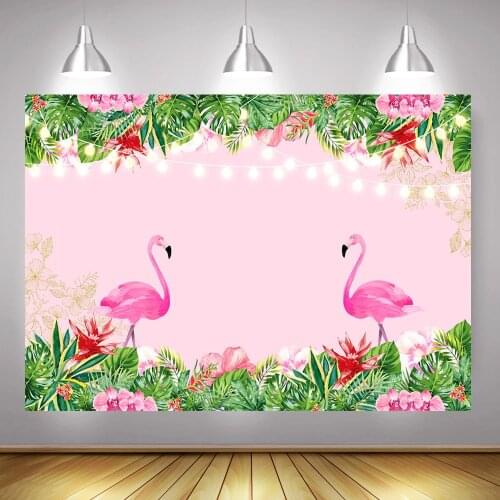 Photography Flamingo Backdrop Floral Summer Tropical Party Photo Background Decoration Jungle Green Leaves Pink Backdrops