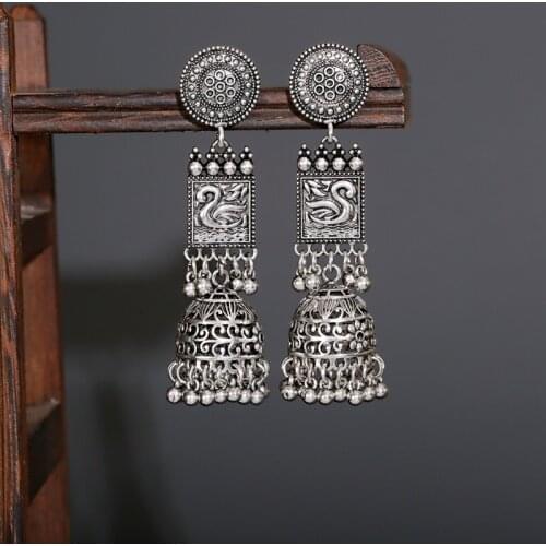 Ethnic Silver Color Bird Shape Indian Earrings For Women Pendient Vintage Gold Gyspy Bell Tassel Ladies Earring Jewelry