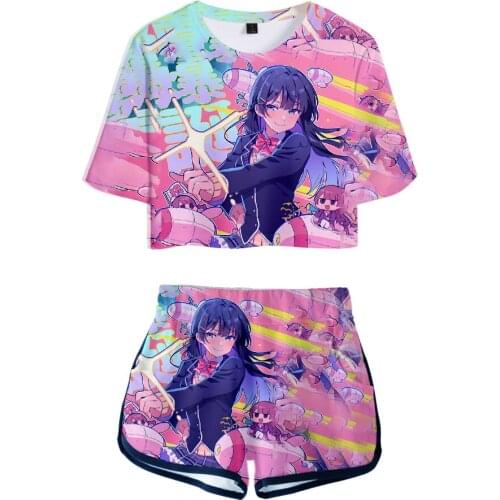 Tsukino Mito 3D Summer harajuku Tshirt unisex Sets Sexy Short Tops+shorts Elastic Waist Suit Women/Men T-shirt Two Piece Sets