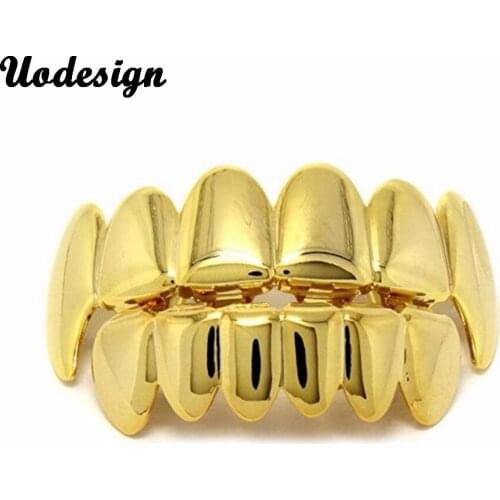 Hip Hop Gold Teeth Grillz Top & Bottom Grills Dental Mouth Punk Teeth Caps Cosplay Party Tooth Rapper Jewelry Gift