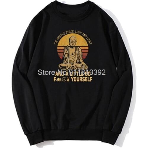 Best I'm Mostly Peace Love Happiness Retro Buddha Namaste Yoga Hoodie Hoodies Unisex Men Fleece Sweater Sweatshirt Streetwear