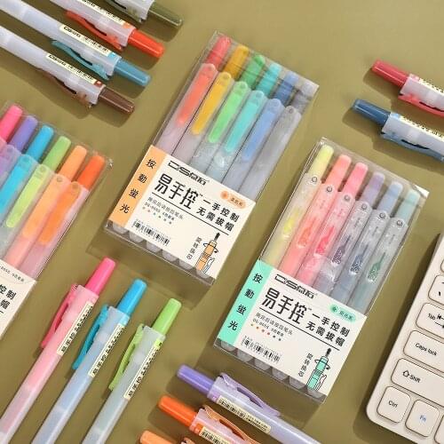 JIANWU 6pcs/set Multi Color Suit Press Highlighter Fresh and Fresh Student Marker Focus Rough Coat Journal Pens School Supplies