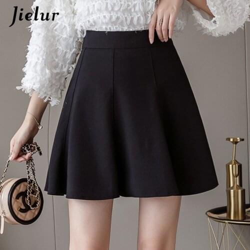Jielur New Womens Skirt High Waist A-Line Skirts Pleated Black Basic Sexy Woman Skirts Female Korean Style Short Skirt S-XXL