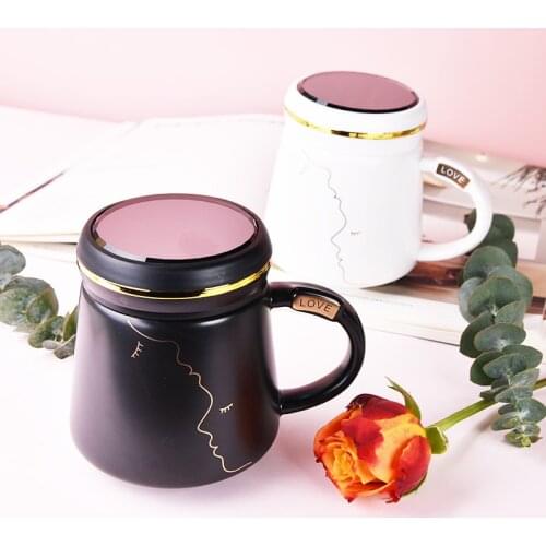 Classic Mugs Coffee Cups Ceramic with Lid Charm Travel Reusable Cup Couple Gift Taza Desayuno Grande Universal Mug BD50MS