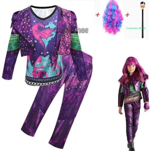 Girls Anilnc Descendants 3 Evie cosplay costumes with Wig + gloves children Carnival party Jumpsuits halloween costumes for kids