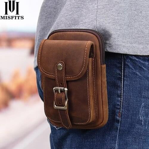 Leather Men Casual Design Small Waist Bag Mens Leather Belt Bag Diagonal Bag Mobile Phone Bag Retro Mountaineering Small Bag