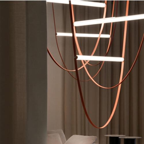 Creative Genuine Leather Bell LED Chandelier Nordic Style Living Room Studio Restaurant Bar Decor Hanging Lighting Fixtures