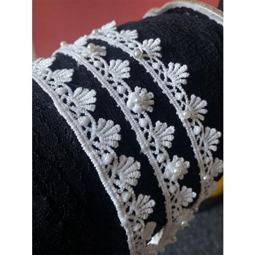 1 yards White Beige Cotton Embroidered Lace Net Ribbons Fabric Trim DIY Sewing Handmade Craft Materials african trim dress