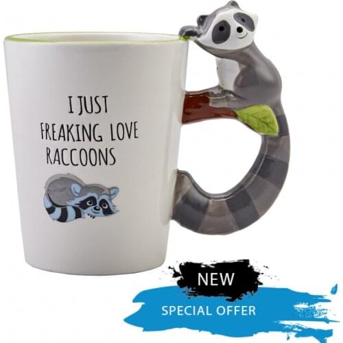 Animal Raccoon Mug, Porcelain, White, Coffee, Tea, Milk , Hot, Cold, Drinks, funny, Gift, Love