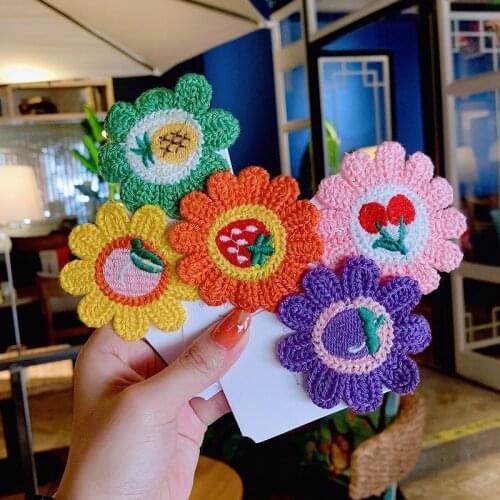 Cute Cartoon Flower Hair Pins For Girls Knitting Hair Accessories Children Kids Hair Grips Barrettes Hair Clip Hairpin Headdress
