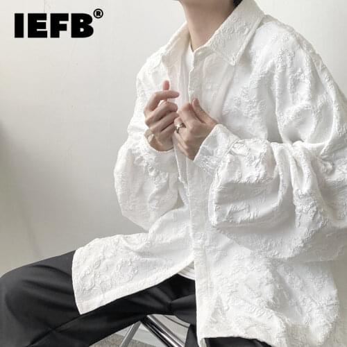 IEFB 2021 Mens Couple Shirt Autumn New Jacquard Oversized Chic Shirts Loose Casual Japan And Korean Style Black Whtie Tops