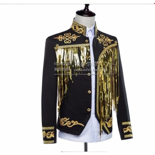 New Men Clothes Sequins Embroidered Jacket Tassel Singer Stage Costume Drama Formal Dress Blazers