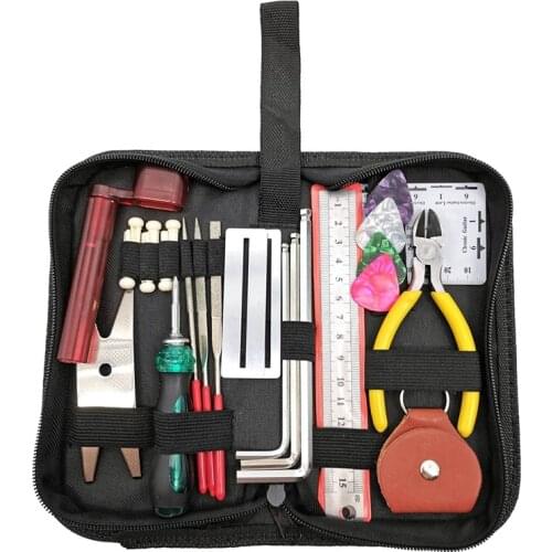 Guitar Repairing Tool Kit(26Pcs) Wire Plier,String Organizer,Fingerboard Protector,Hex Wrenches, Files, String Ruler Action Ru
