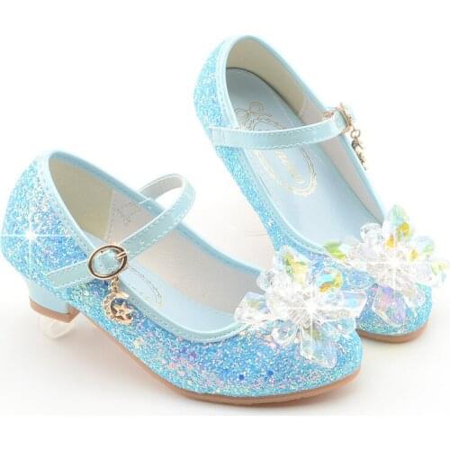 2021 New Girls Crystal Shoes Children Rhinestones Heeled White Girls Piano Performance Shoes Princess for Party Sweet Sequined