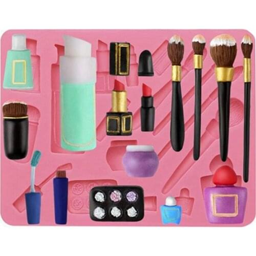 Lipstick Nail Polish Makeup Brush Silicone Fudge Mold Sugar Gum Cake Mold Decoration Tool Kitchen Baking Accessories