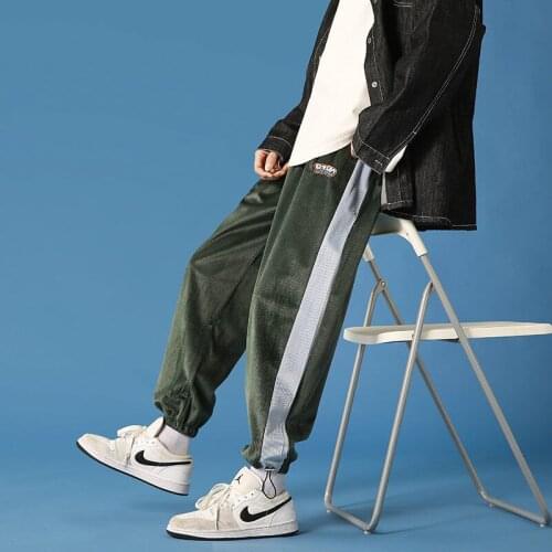 Stitching Casual Harem Pants Corduroy Overalls Loose Sweatpants Tie-foot Sports Trousers Trend Label Streetwear Joggers Pants