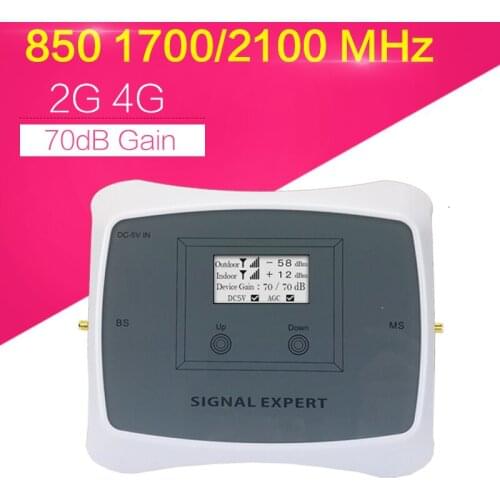 Signal Repeater 65dBi gained GSM850+AWS1700 signal booster for US Canada T-Mobile Claro Movistar MTS Rogers AT&T 3G 4G